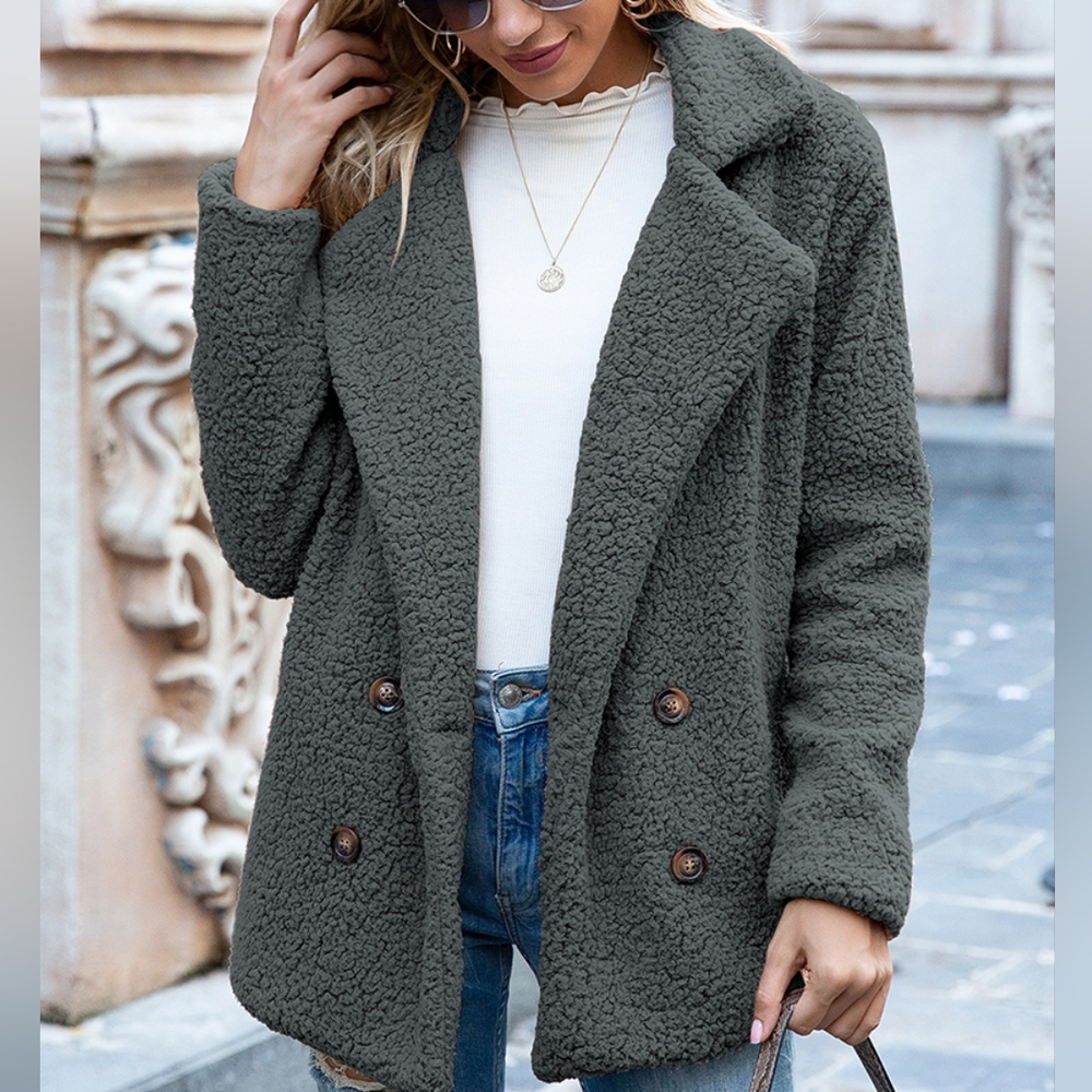 Sherpa Fusion Double-Breasted Coat - Dark Gray